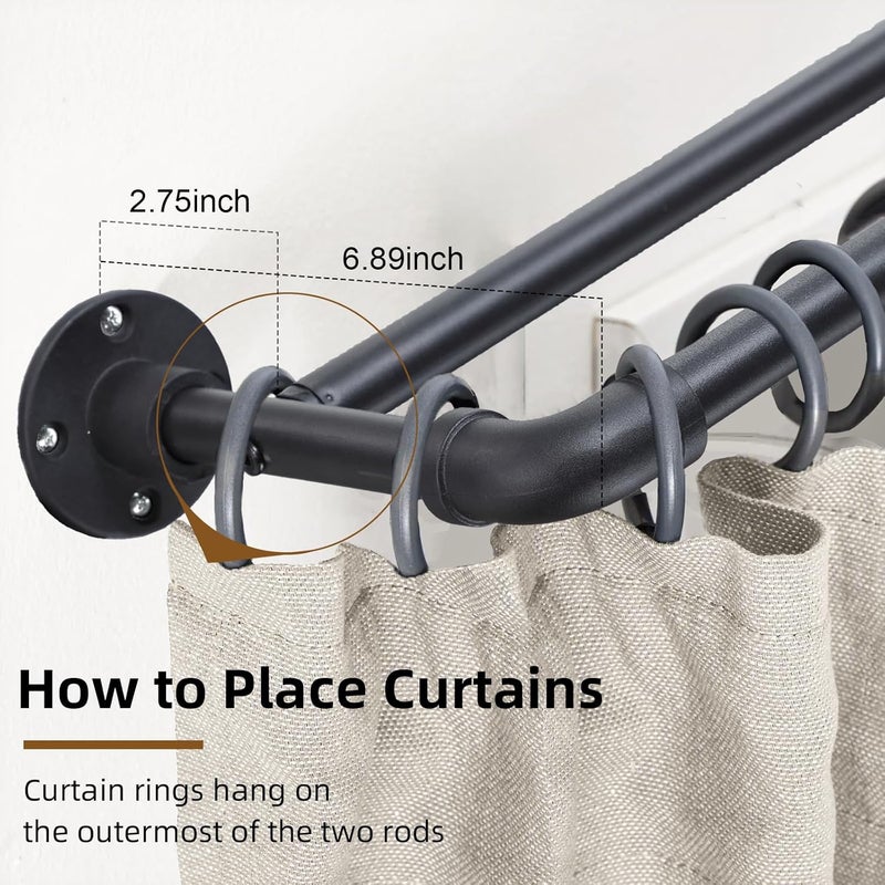 TwinkleTool Industrial Double Curtain Rods for Windows 31 to 95 Inch, Adjustable Telescoping 1 Inch Black Double Curtain Rod Set Heavy Duty Blackout Wrap Around Curtain Rods for Living room, Sliding Glass Door - Image 5